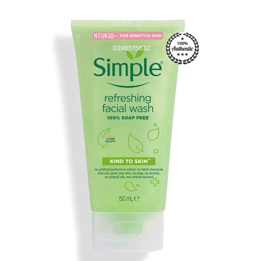 (MẪU MỚI) Sữa Rửa Mặt Simple Kind To Skin Refreshing Facial Wash Gel