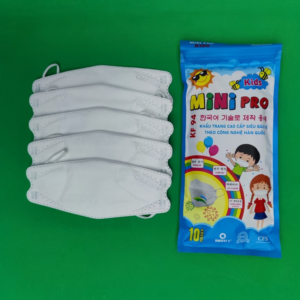 khẩu trang KF94 hàn Quốc, khẩu trang cao cấp MINIPRO gói 10 chiếc, thiết kế 4D ôm sát,chống bụi mịn PM2.5