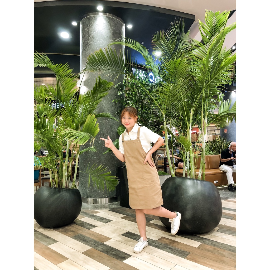 Đầm Yếm váy Kaki chỉ nổi dáng suông Vintage