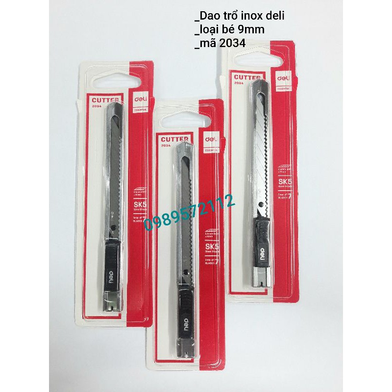 Dao rọc giấy inox deli 2034 -dao trổ deli loại bé bản 9mm,lưỡi 30 độ (hàng chính hãng deli)