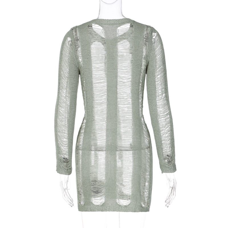 Đầm Dệt Kim Tay Dài Cổ Tròn Thiết Kế Quyến Rũ Cho Nữ