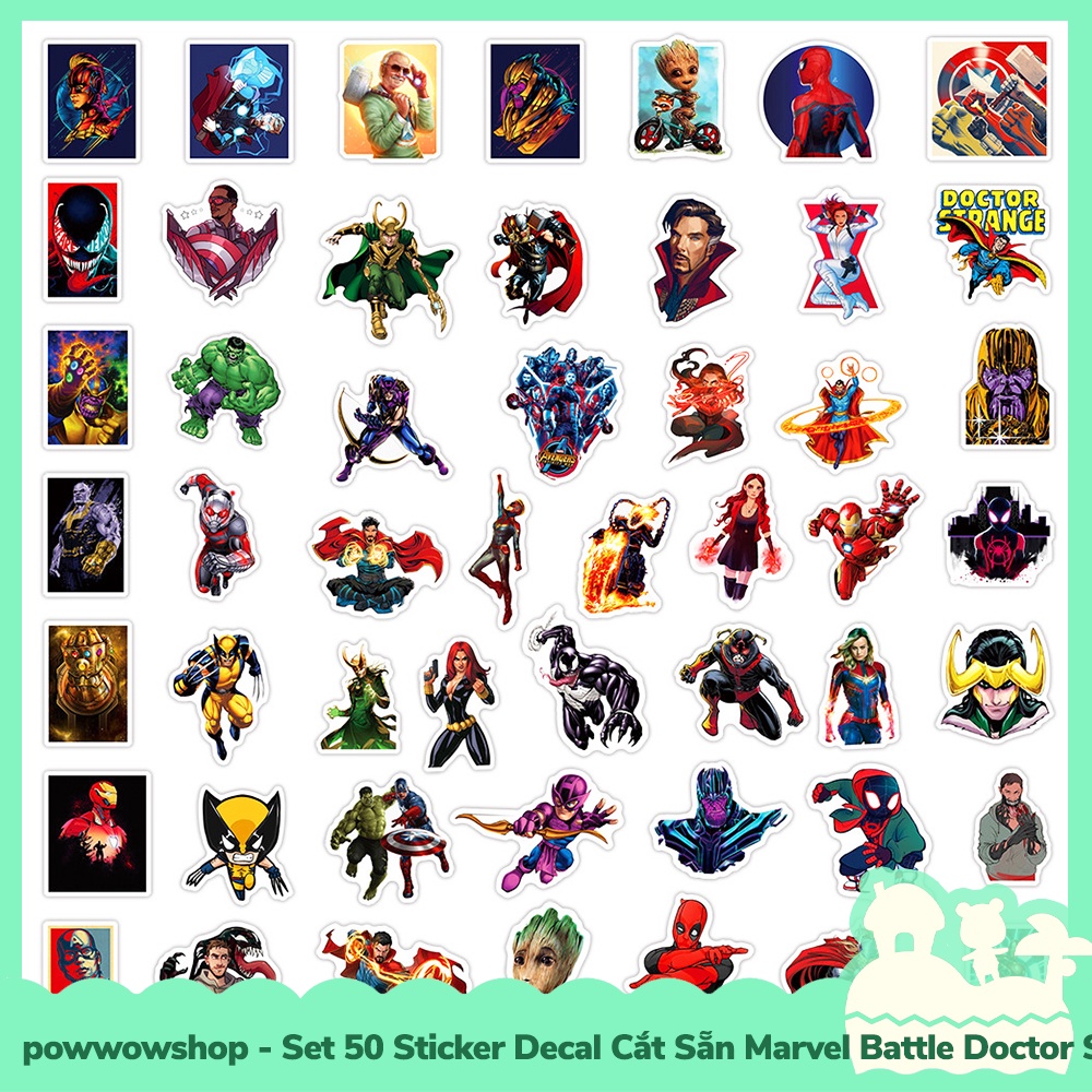 [Sẵn VN - Hỏa Tốc] Set 50 Sticker Mini Decal Dán Trang Trí Vật Dụng Mẫu Marvel Universe Battle Superhero