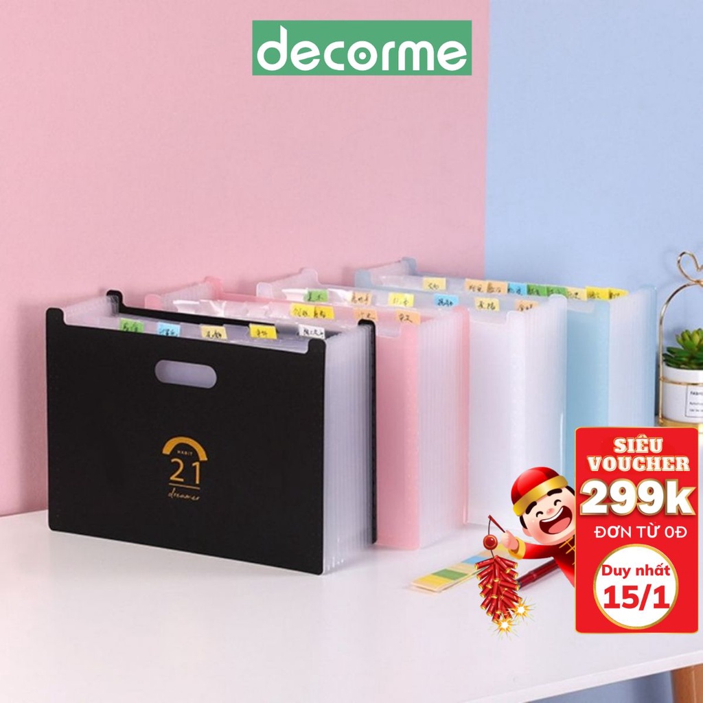 File đựng tài liệu 13 ngăn, Hộp đựng phụ kiện văn phòng phẩm Decorme