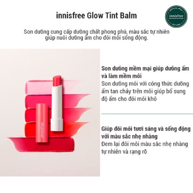 Combo Son có màu INNISFREE Glow Tint Lip Balm 3,5g