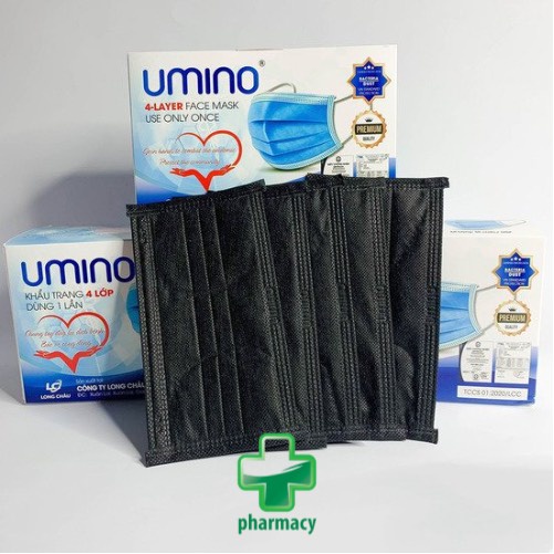 Khẩu trang Y Tế 4 lớp Umino màu ĐEN , hàng kháng khuẩn 4 lớp ,hộp 50 cái.