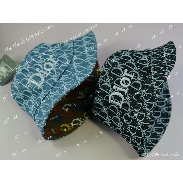 Mũ bucket vải Jeans in thêu 2 mặt chữ đioo cực đẹp - Mũ vành đẹp