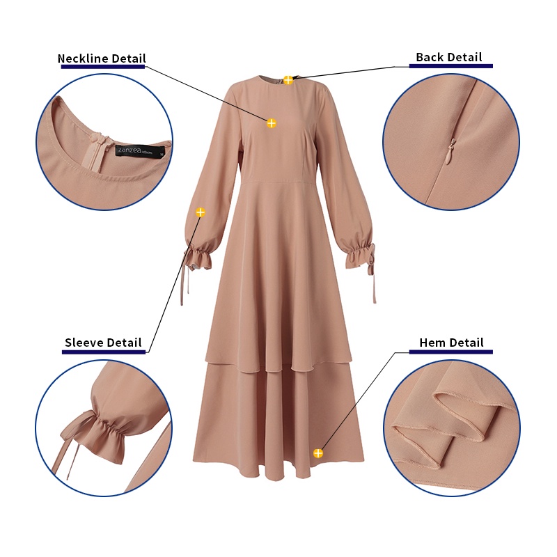 Zanzea Đầm Hai Lớp Co Giãn Màu Trơn Thời Trang Cho Phụ Nữ Hồi Giáo