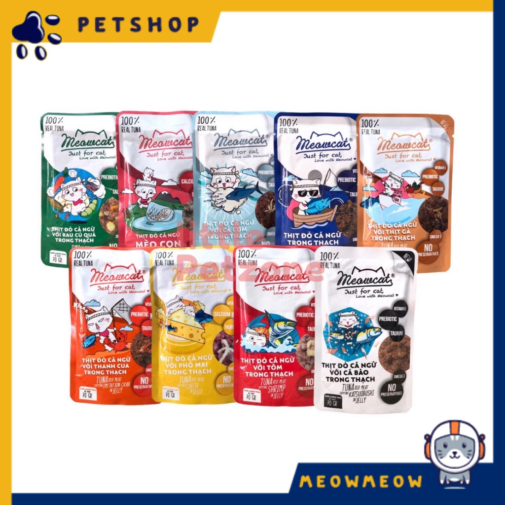 Pate cho mèo Meow Cat | Túi 70GR | Thức ăn ướt dinh dưỡng cho mèo.