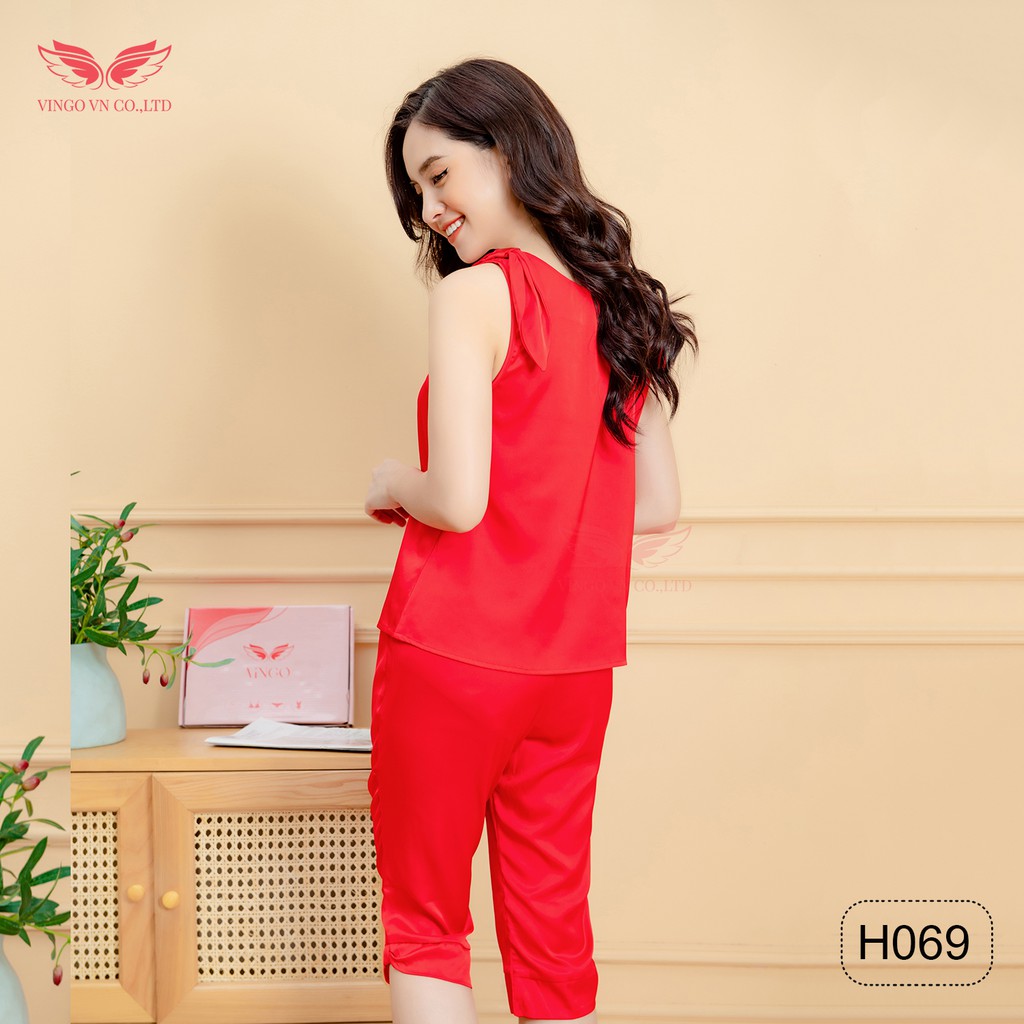 VINGO Bộ Ngủ Nữ Pyjama Lụa Ba Lỗ Quần Lửng Tay Áo Phối Nơ Thỏ/ Cánh Tiên Dễ Thương H069 VNGO | BigBuy360 - bigbuy360.vn