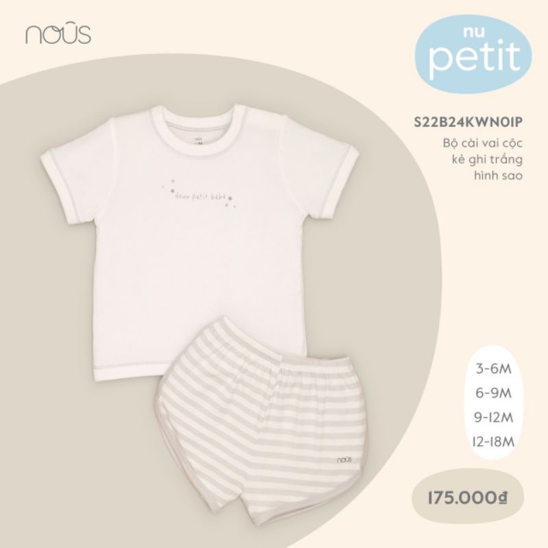 Bộ nous cộc tay pettit cho bé trai, bé gái, size 3-6m đến 12-18m