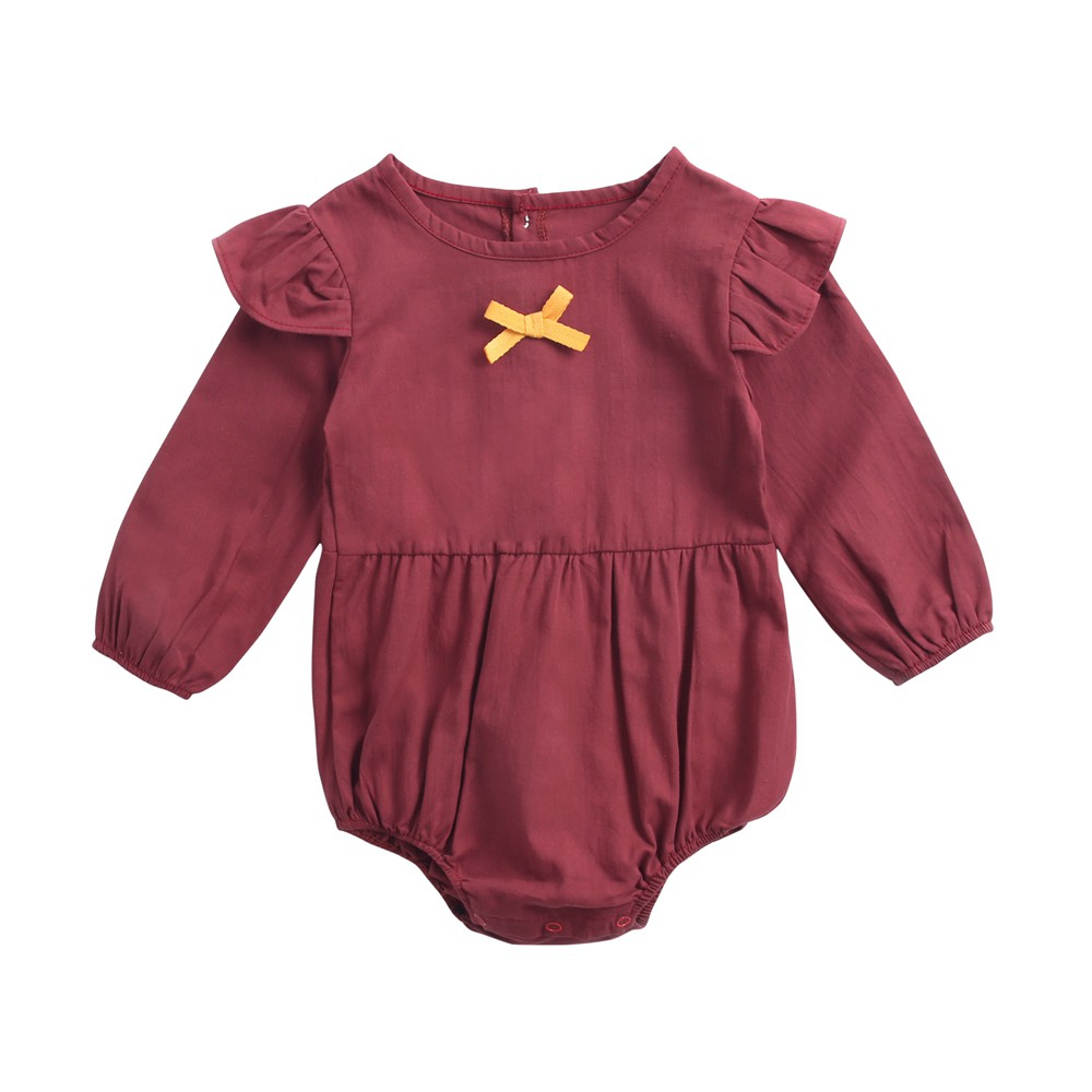 Bộ Đồ Cotton Liền Thân Sanlutoz Dài Tay Thiết Kế Màu Đỏ Đáng Yêu Cho Bé Gái Sơ Sinh