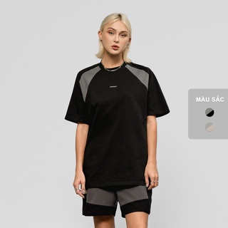 Áo thun dải chỉ phối màu ESSENCE Unisex form Relaxed nam nữ màu đen, be