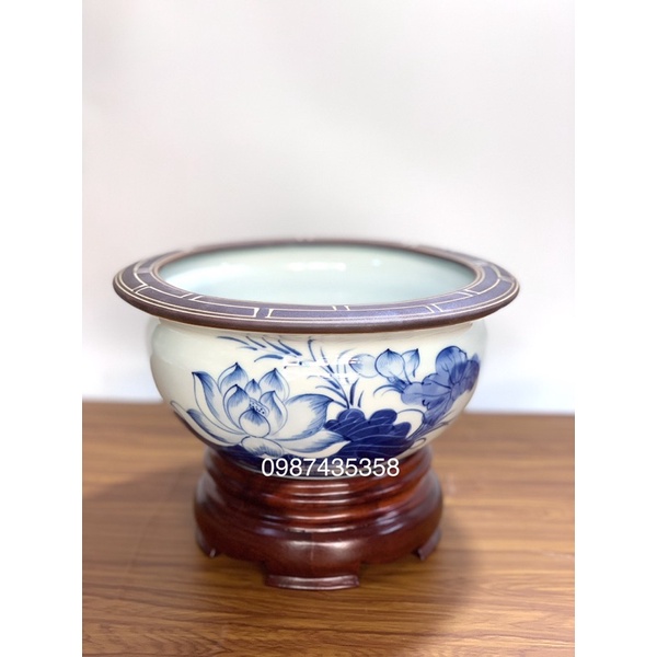 Bát hương lựu sen men xanh ngọc gốm Bát Tràng