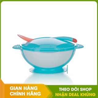Bát ăn dặm chống đổ kèm nắp và thìa cảm ứng nhiệt - Chính hãng