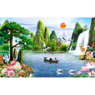 Tranh dán tường 3D Sơn thủy hữu tình kt 1m2*2m