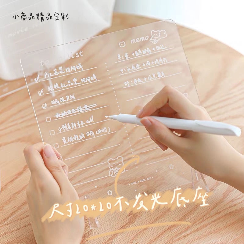 Bảng ghi chú bằng acrylic trong suốt có thể xóa được kèm đèn tiện dụng