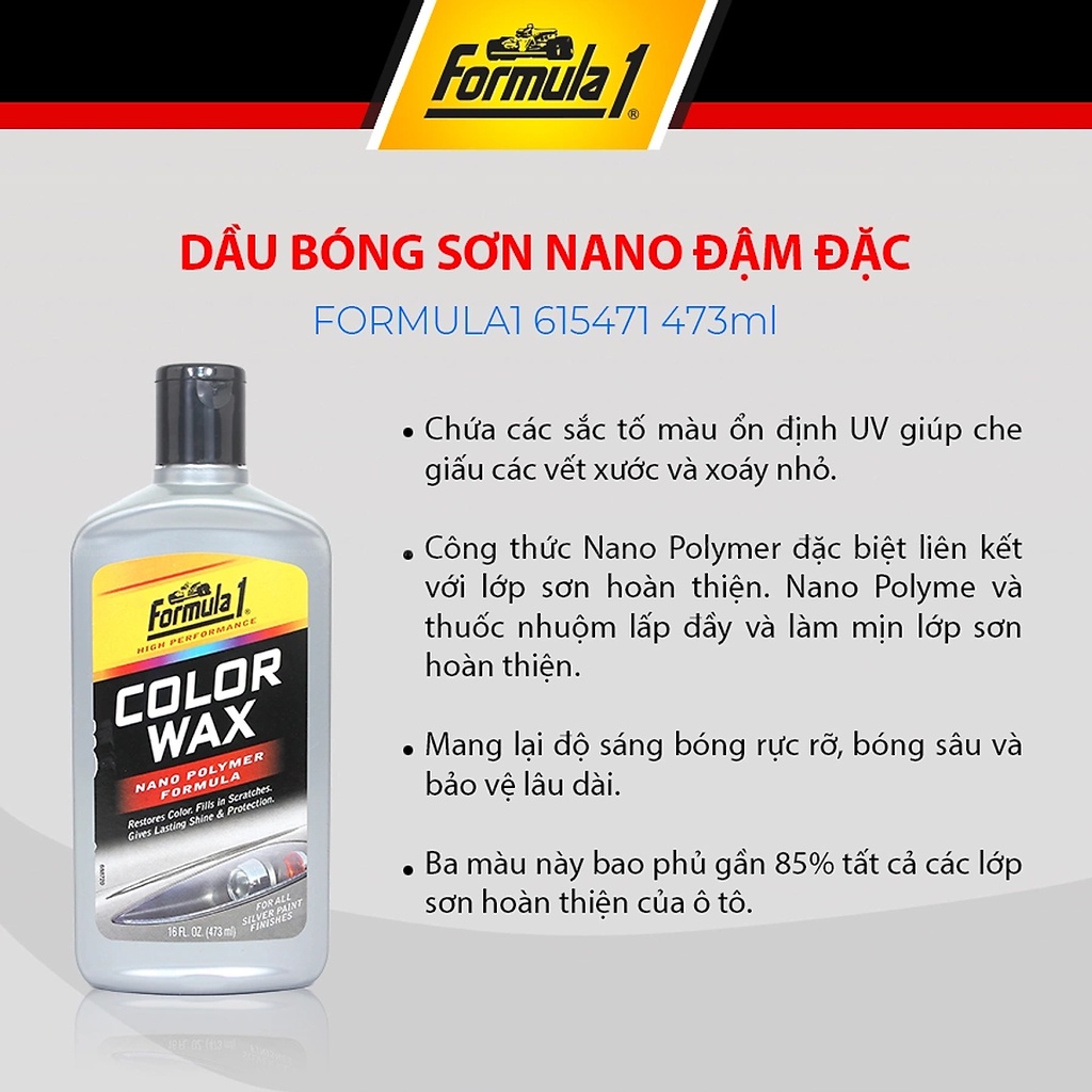 Dầu Bóng Sơn Nano Đậm Đặc Cho Xe Màu Bạc FORMULA 1 615471 473ml