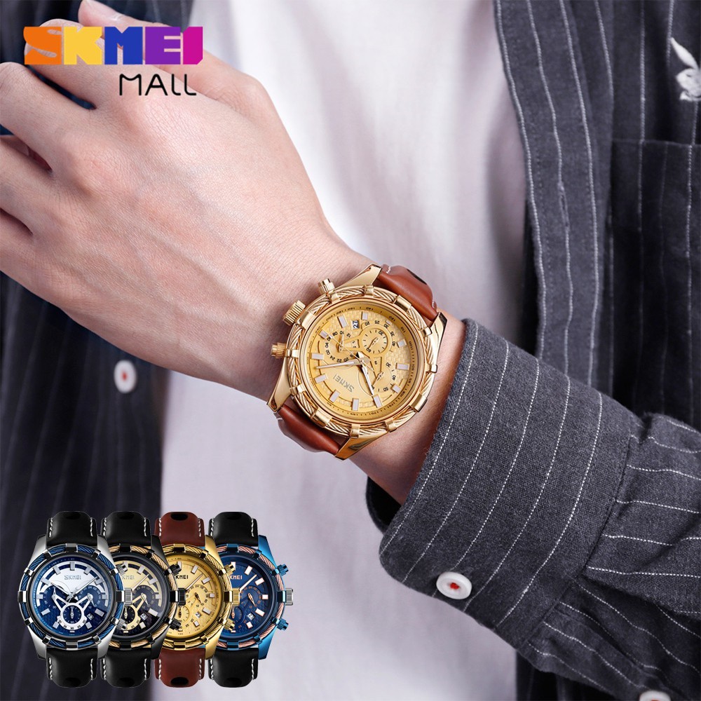 ĐỒNG HỒ NAM SKMEI 9189 CHÍNH HÃNG DÂY DA CAO CẤP CHẠY 6 KIM TẶNG VÒNG TAY TỲ HƯU VÀ PIN ĐỒNG HỒ