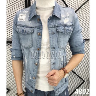 Áo Khoác Jean Nam Xước Ngực Màu Bạc Có Cổ Phong Cách Siêu Bền Đẹp, Áo Khoác Bò-hskyfashion