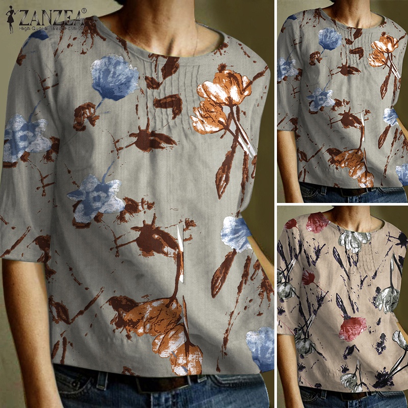 Zanzea Áo Nữ Tay Lửng Cổ Tròn Phong Cách Châu Âu Thời Trang