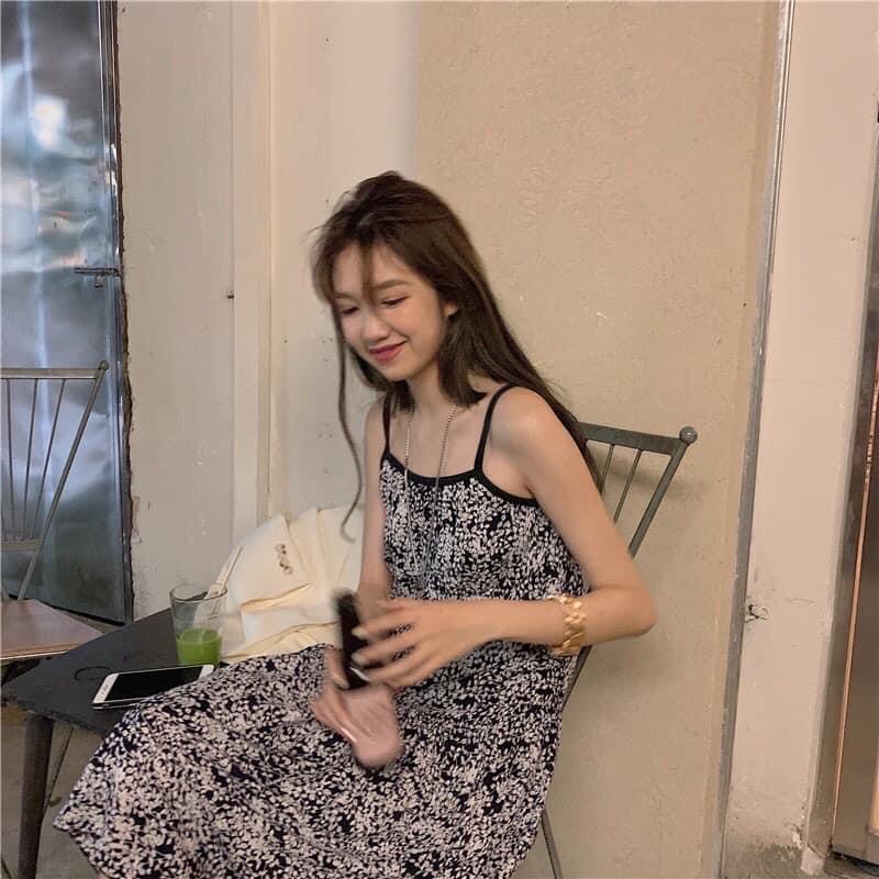 Đầm 2 dây hoa suông 2 màu Hàn Quốc