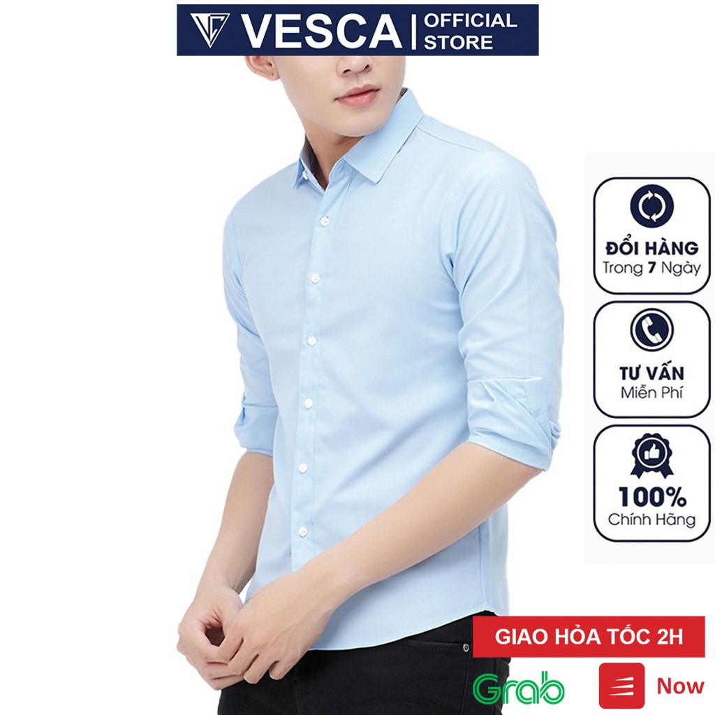 Áo sơ mi nam đen dài tay phối viền Vesca cao cấp form ôm body slimfit chất lụa mềm mịn thời trang công sở A5 | BigBuy360 - bigbuy360.vn