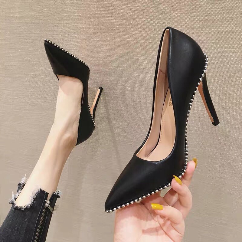 Giày cao gót da mềm BIGTREE viền bi BIG SIZE 35-43 (1829-3)