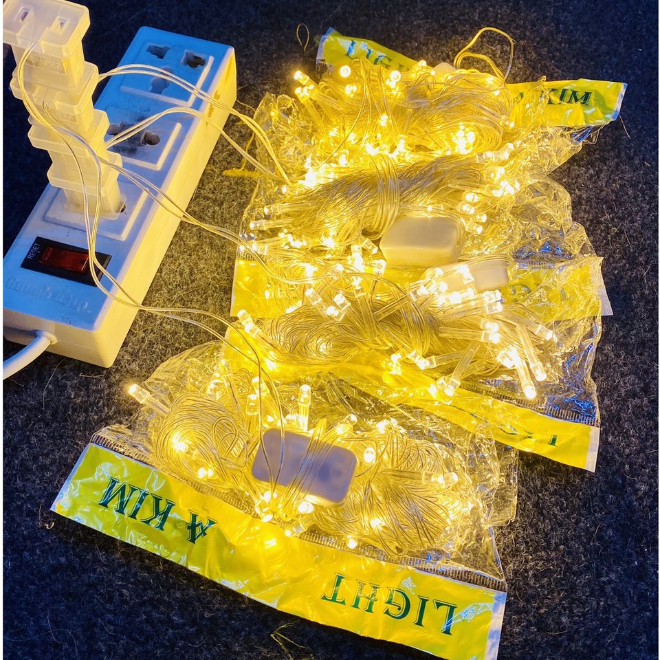 Bộ 2 Dây Đèn Led 8 Mét 50 Bóng Đom Đóm Vàng Nắng Không Chớp Xài Điện 220V