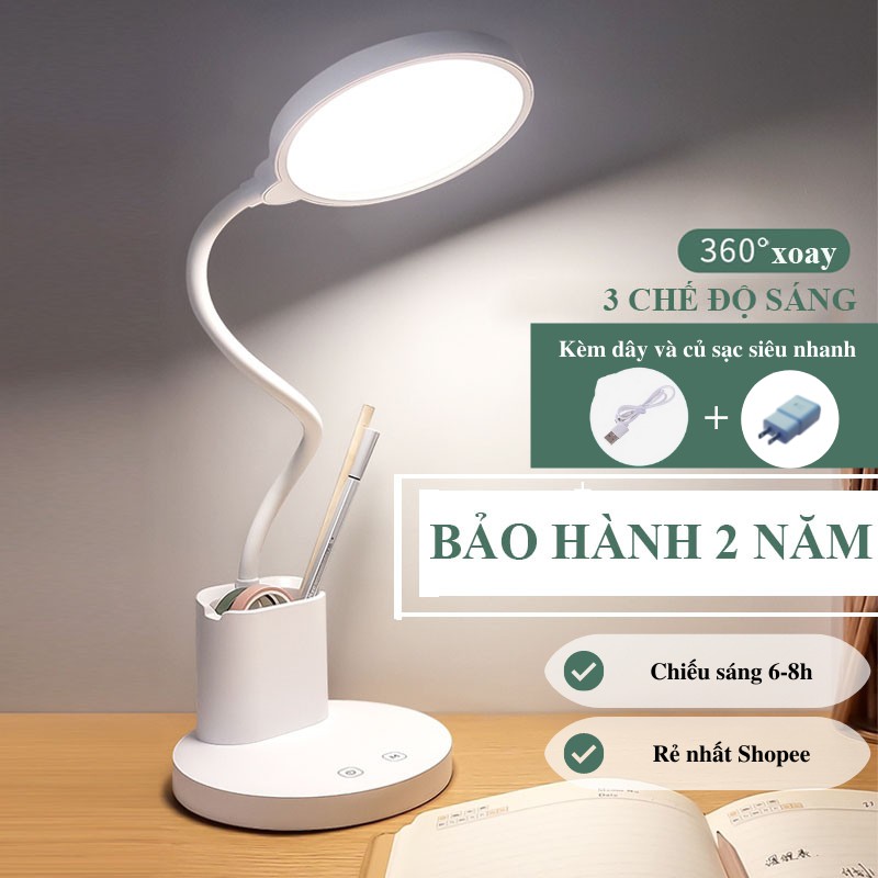 Đèn Học Chống Cận, Đèn Để Bàn Có Ống Đựng Bút Nhiều Chế Độ Sáng Có Sạc Tích Điện ĐÈN TRẦN PHÚ