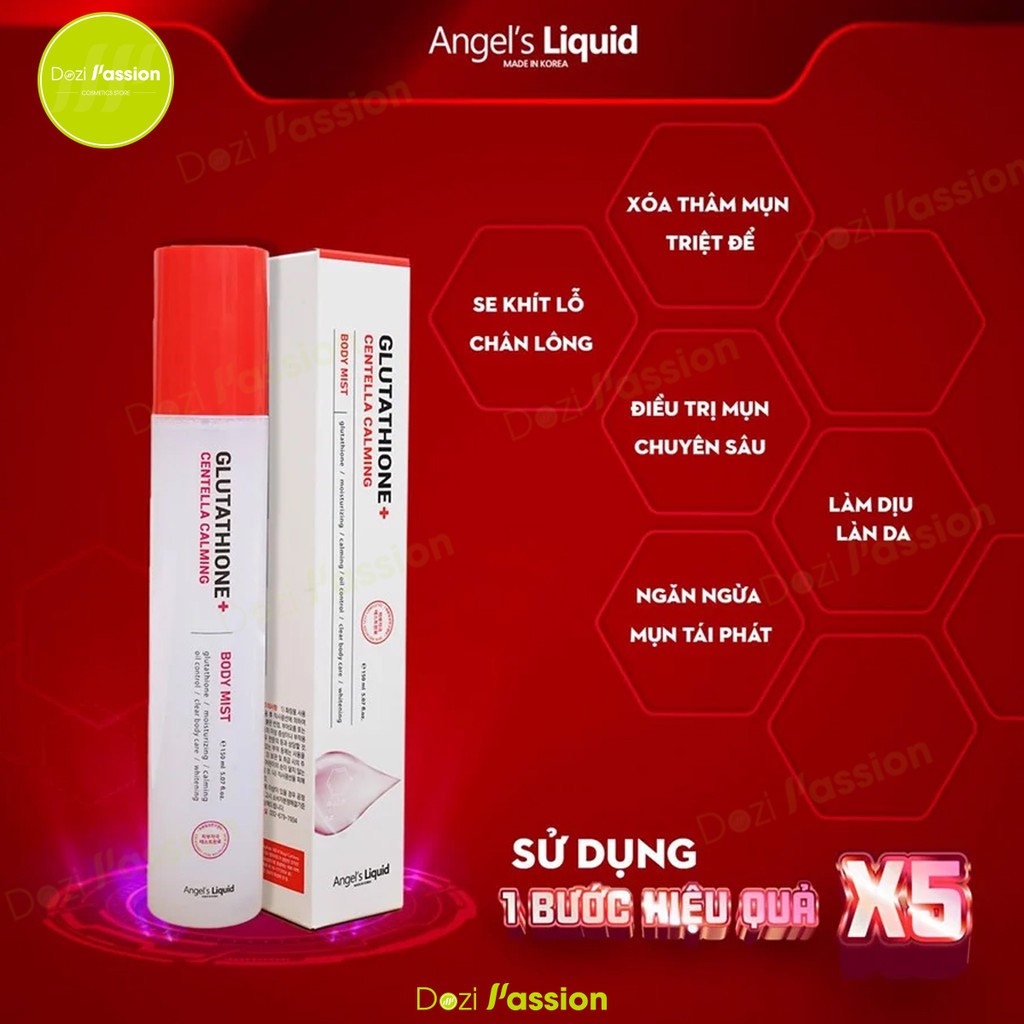 Xịt Giảm Mụn Lưng Angel Liquid Dưỡng Trắng - Angel s Liquid Glutathione Plus Centella Calming Body Mist 150ml