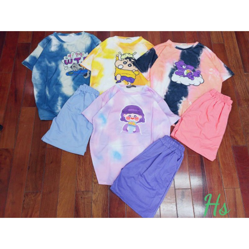 Set Đồ Nữ Hoạt Hình Cộc Tay Mặc Ở Nhà - Bộ Quần Áo Ngủ In Hình Shin Màu Loang Ngắn Tay Nhiều Màu | BigBuy360 - bigbuy360.vn