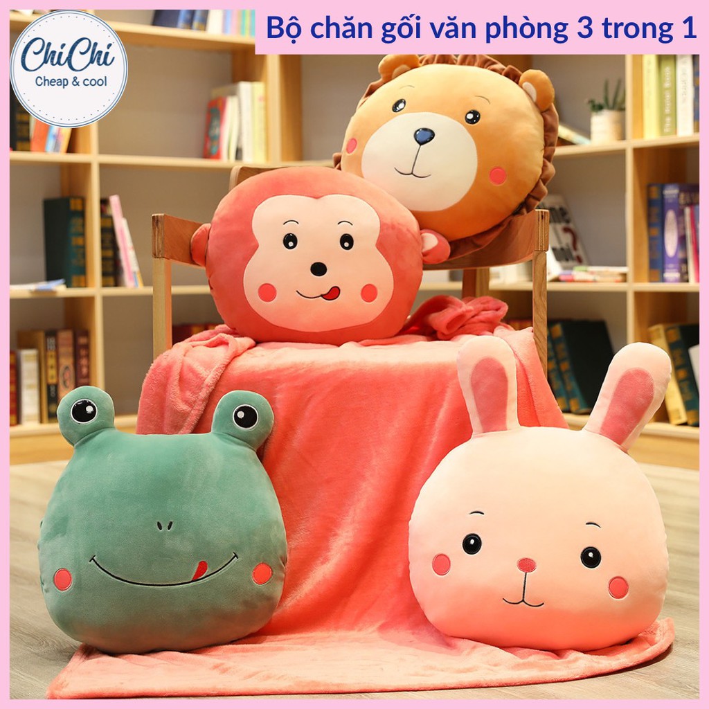 Chăn Gối Văn Phòng 3 Trong 1 phong cách hoạt hình dễ thươngGM024 Chichi,Gấu Ngủ Kèm Mền siêu cute phù hợp mọi lứa tuổ