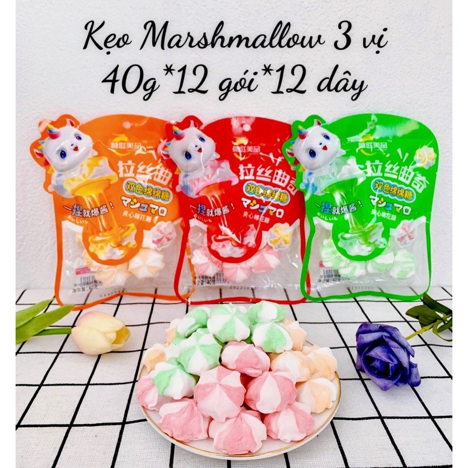 [ Siêu cute ] Combo 3 gói Kẹo bông sữa mashmalow nhân mứt trái cây gói 40g ăn vặt siêu ngon
