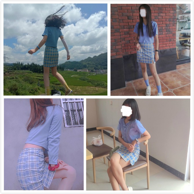 Set Áo Lửng Ngắn Tay + Chân Váy Ca Rô Lưng Cao Thời Trang Dành Cho Nữ