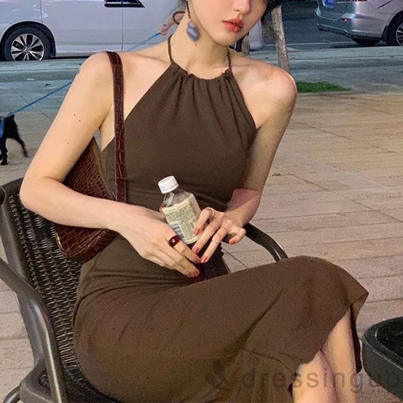 Đầm không tay hở lưng màu sắc thời trang mùa hè dành cho nữ