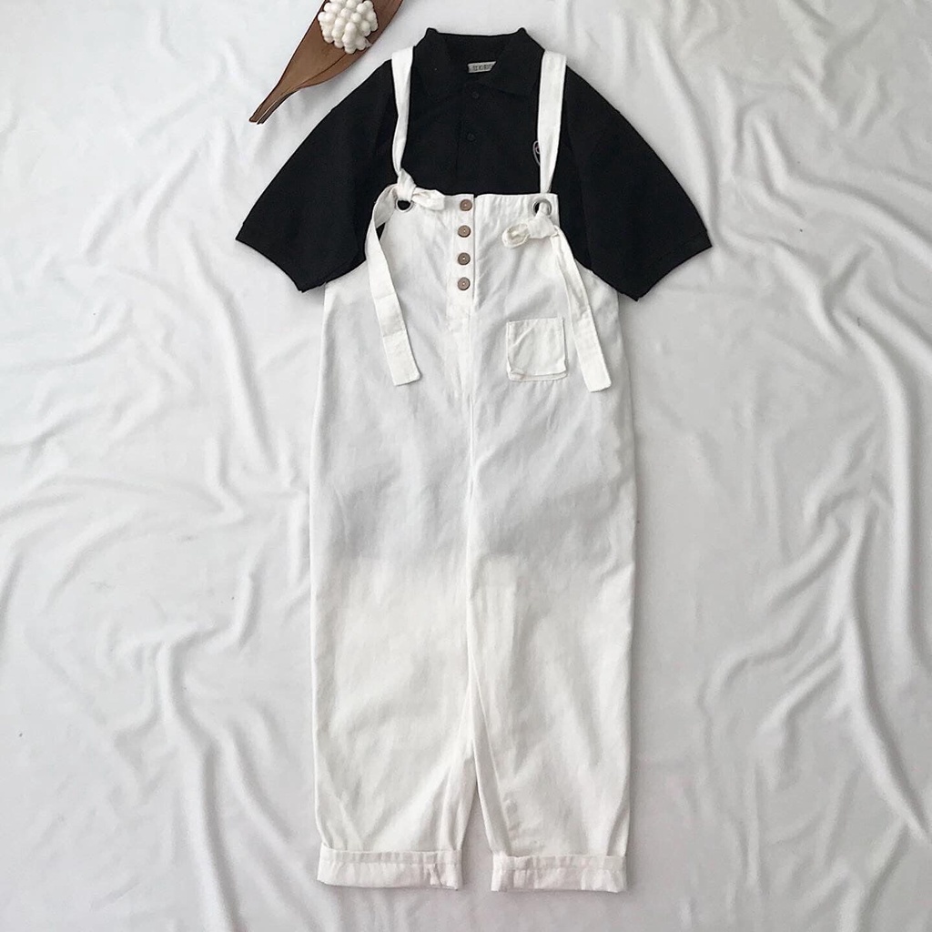 Quần Yếm Nữ Ống Rộng AMOUR 7174 Phong Cách Hàn Yếm Quần Dài Mix Áo Thun Nữ Form Rộng DEKOS 10094 Lên Form Dáng Cực Xinh