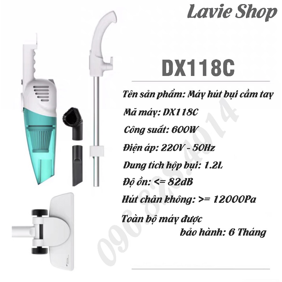 Máy Hút Bụi Cầm Tay Gia Đình Deerma DX118C Công Suất Lớn 600W Hút Sạch Bụi Bẩn Với 3 Đầu Hút - BH 6 Tháng