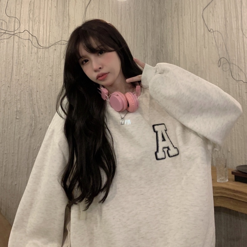 ZHELIHANGFEI Áo Thun Tay Dài Hoạ Tiết Chữ Thêu Thiết Kế Đơn Giản Hợp Thời Trang