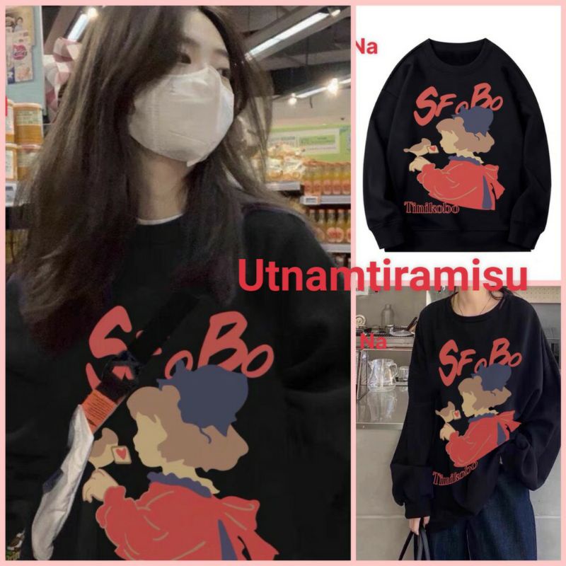 Áo Sweater cổ tròn dài tay SF Bo thun hoodie form rộng UlzzangChất nỉ chân cua đẹp Không Bai xù Trend Free Ship