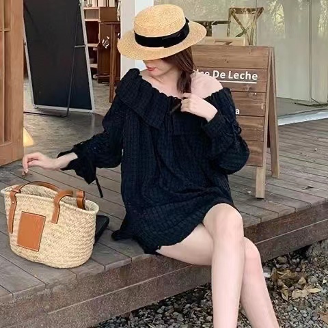 Áo Kiểu Tay Dài Trễ Vai Dáng Rộng Phong Cách retro Hàn Quốc Thời Trang Cho Nữ