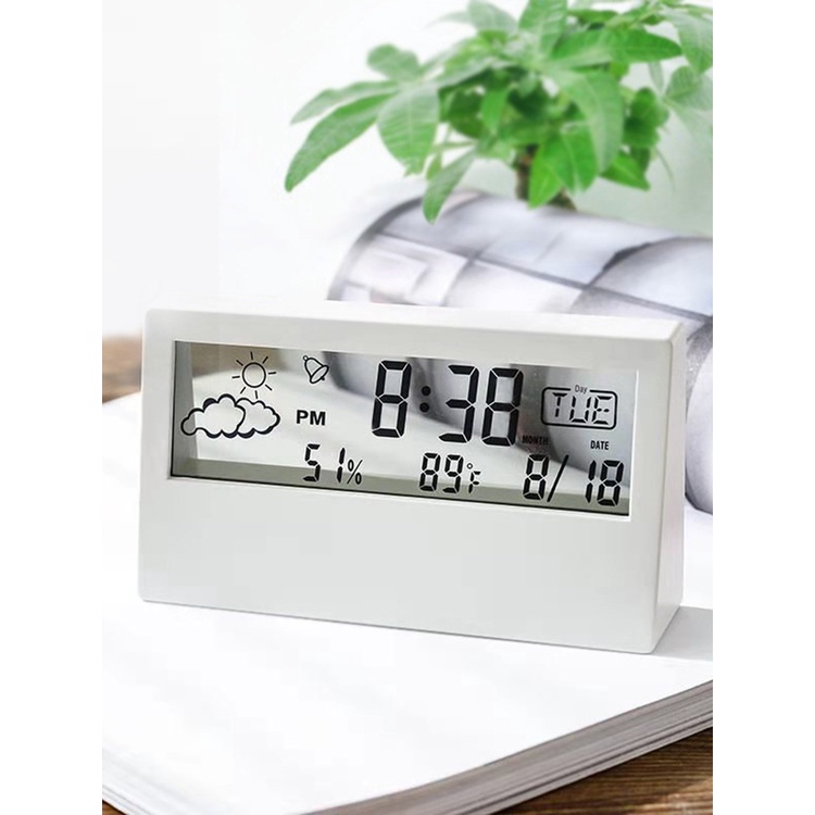 Mới Đồng Hồ Báo Thức Điện Tử Trong Suốt Hiển Thị Lịch Và Nhiệt Độ Độ Ẩm Có Đèn LED