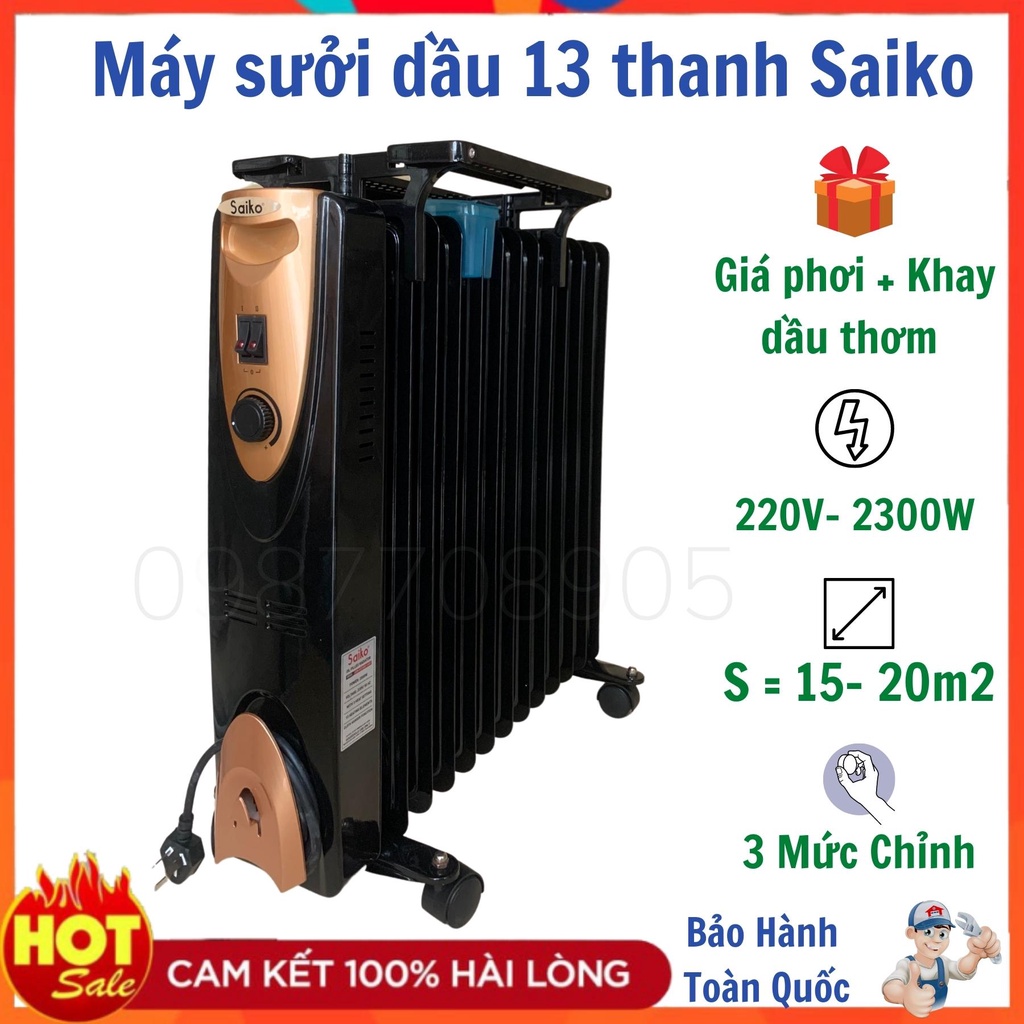 [Mã ELHA22 giảm 5% đơn 300K] Máy Sưởi Dầu 13 Thanh Saiko CDN-RY2000-13AT (Có Giá Phơi Đồ) - Bảo Hành 18 Tháng Toàn Quốc