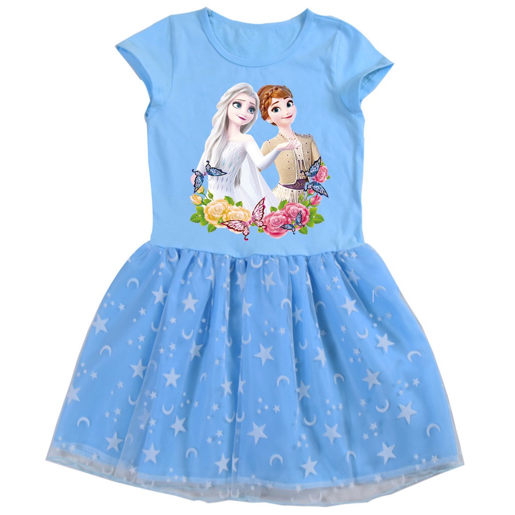Váy cho bé gái in hình công chúa Elsa và Anna siêu dễ thương mặc đi học, đi chơi