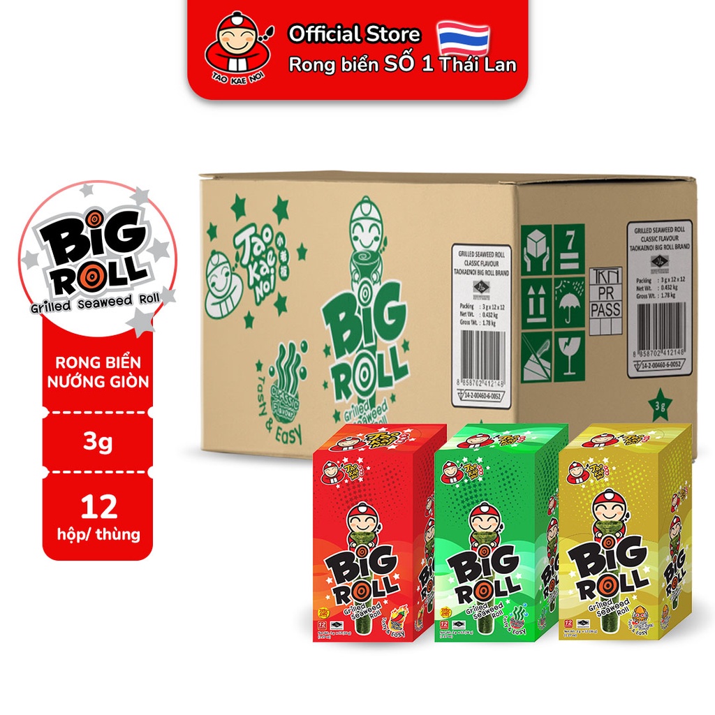 [Thùng] Snack rong biển BIG ROLL Thái Lan 12 gói các vị (12 hộp)