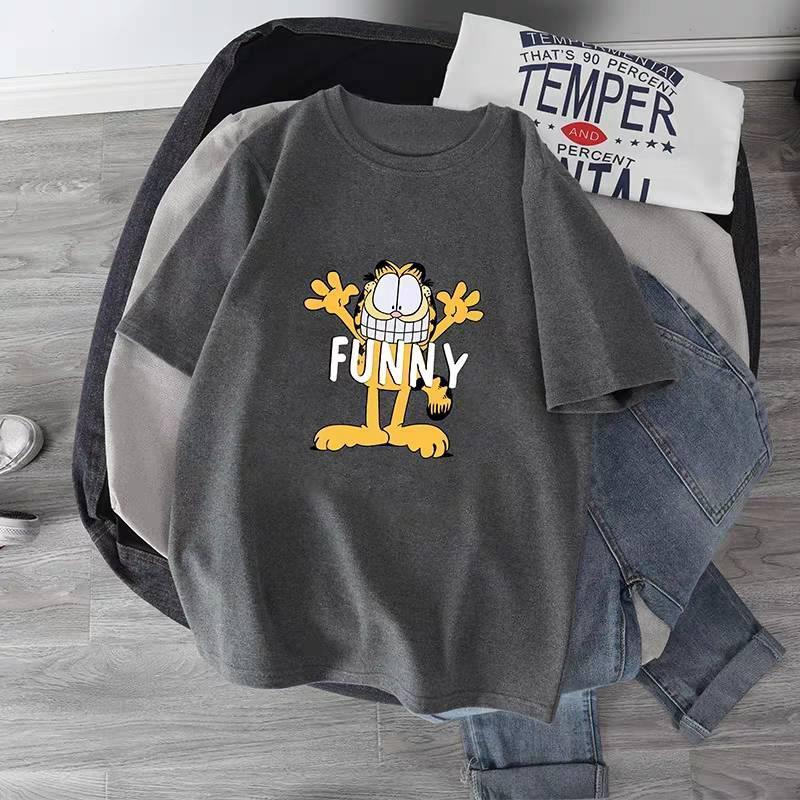 Ready Stock Hanwinnie Bear Printed Student Girl Round Neck Short Sleeve Lady Print Wide Simple Shirt Top