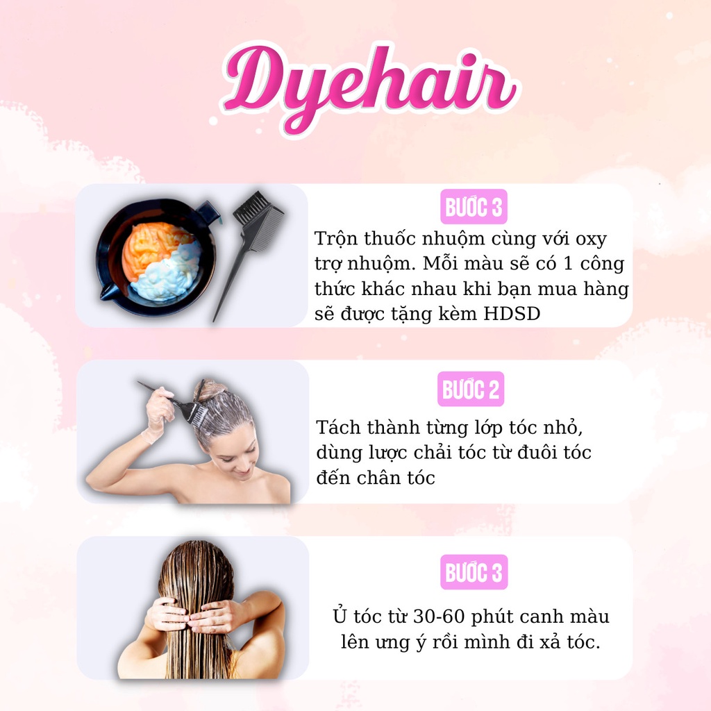 Thuốc nhuộm tóc, thuốc nhuộm tóc CAM SAN HÔ, DYE.HAIR, tặng kèm oxy trợ dưỡng và bao tay