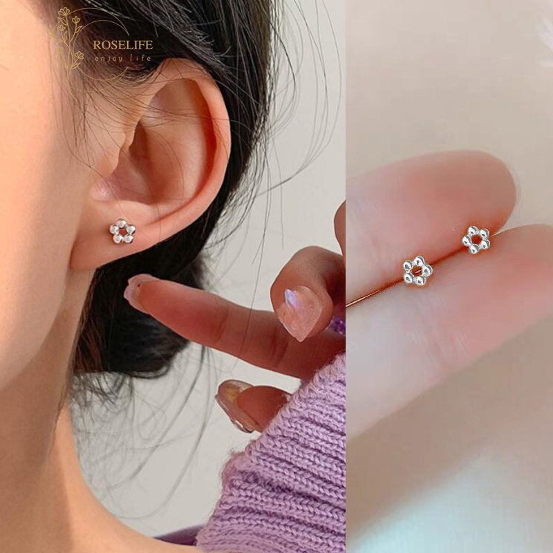1 Cặp Bông Tai Bạc S925 Hình Hoa Chống Dị Ứng Phong Cách Hàn Quốc Thời Trang Cho Nữ