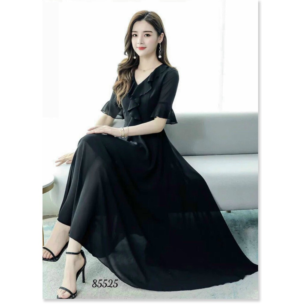 ĐẦM  XÒE TAY LỠ CỔ V THỜI TRANG ĐẲNG CẤP TINH TẾ