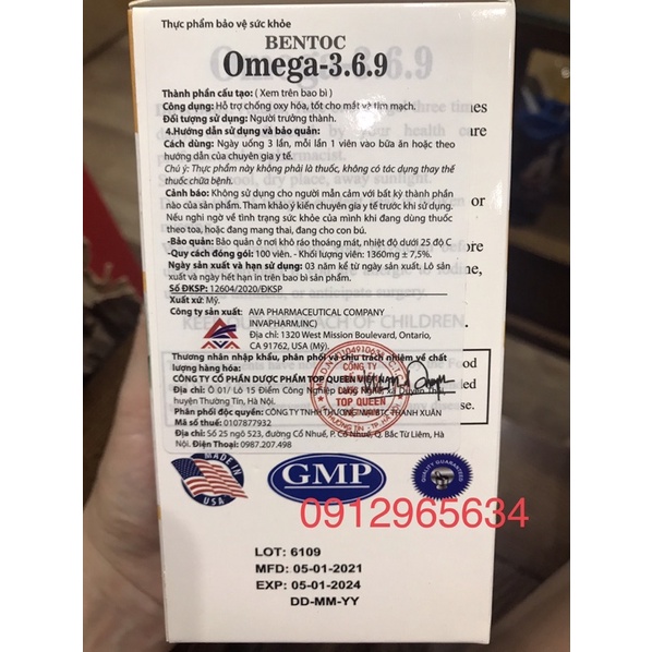 Omega 369 bentoc nhập khẩu nguyên hộp từ Mỹ bổ sung dưỡng chất bảo vệ sức khoẻ sáng mắt đẹp da ngăn lão hoá