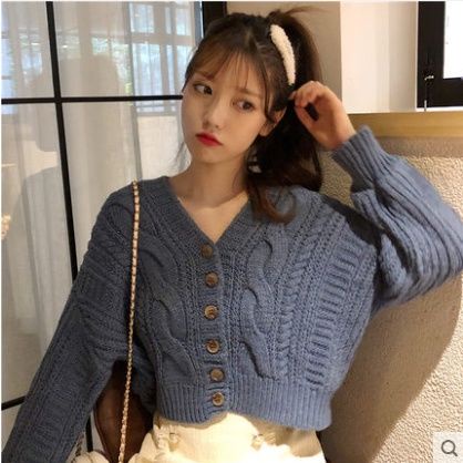 Áo Khoác Cardigan Dệt Kim Cổ Chữ V Dáng Rộng Phong Cách Retro Hàn Quốc